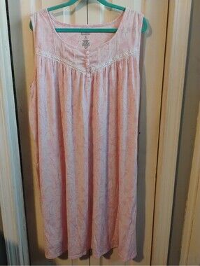 Croft & Barrow Pink White Paisley Sleeveless Nightgown Size 3X Lace Trim